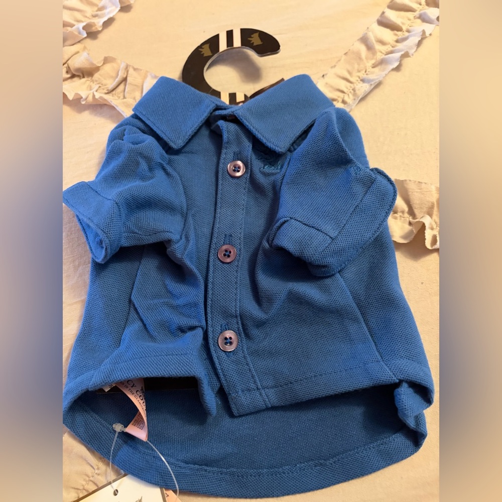 Doggy Juicy Couture NWT Blue Dog Polo Shirt Casual Button Up Pet Tee (M) 7.5-8lb